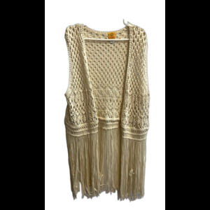 Ruby Rd Cream Fringe Crochet Vest Boho Festival Retro Hippie White Womens 2x
